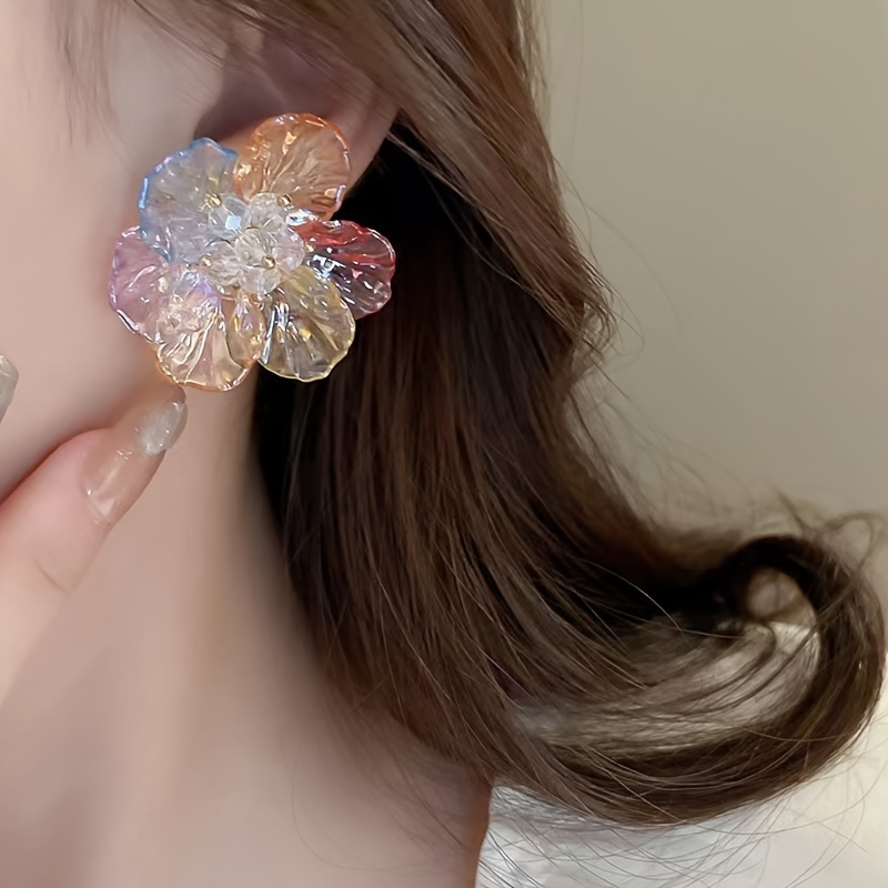 Boho Acrylic Flower Earrings Orange Yellow Pink Alloy Posts